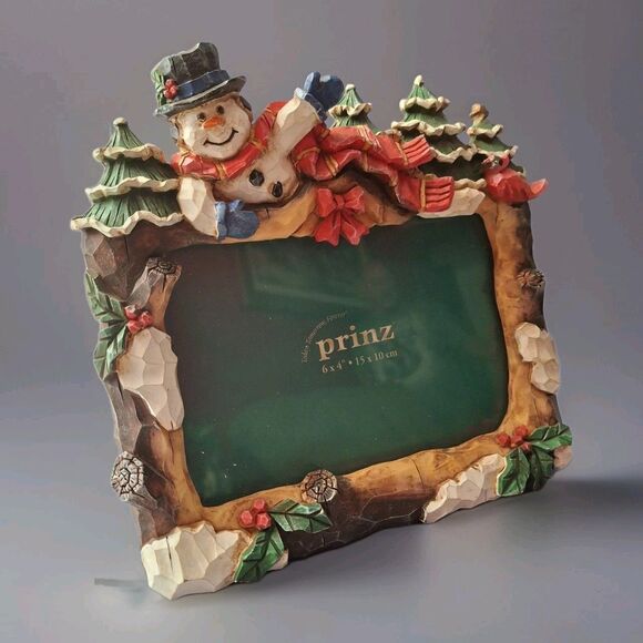 Prinz Christmas picture frame 4" x 6" Trees Snowman Cardinal Excellent condition - Picture 3 of 9